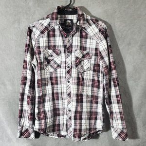 Route 66 Men's Button Down Long Sleeve Shirt Red/Black/White Plaid Size S